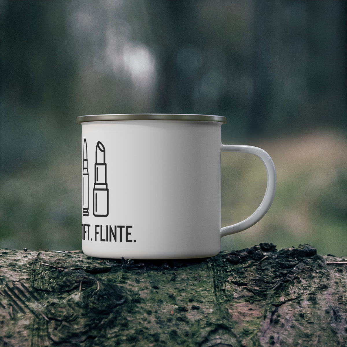 Emaille-Tasse – Kaffee, Lippenstift, Flinte